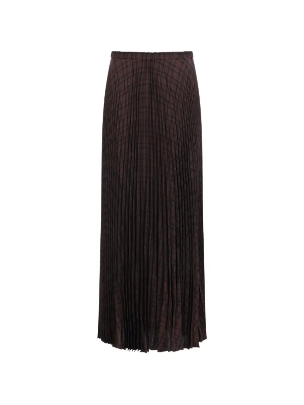 ASPESI Check-print Pleated Maxi Skirt in Brown