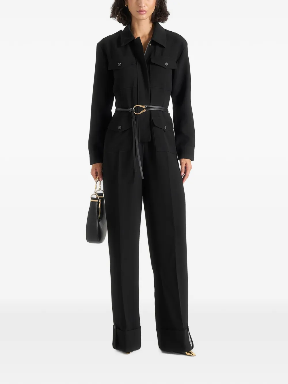 Manière De Voir Ruby in black tailored crepe belted utility jumpsuit - Nero