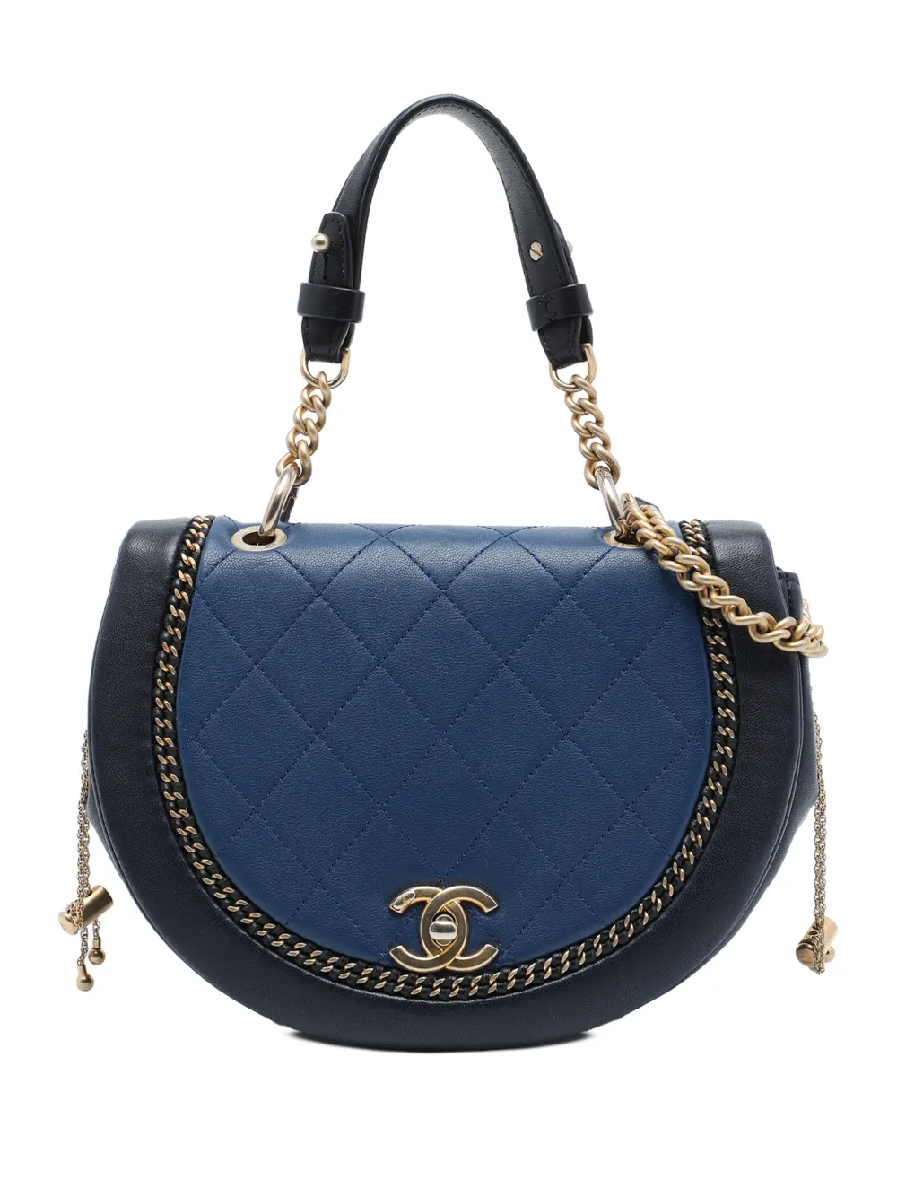 CHANEL Pre-Owned 2018 Small Quilted Lambskin Chain Detail Saddle Bag satchel - Blu
