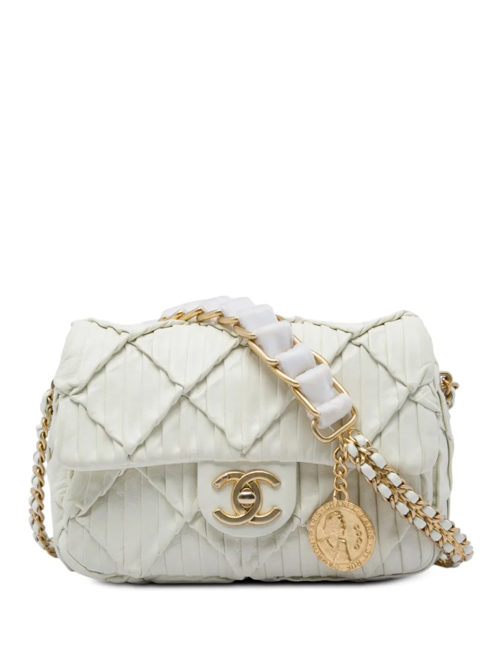CHANEL Pre-Owned 2021-2026 Mini Pleated Calfskin Chain Soul Flap crossbody bag - White
