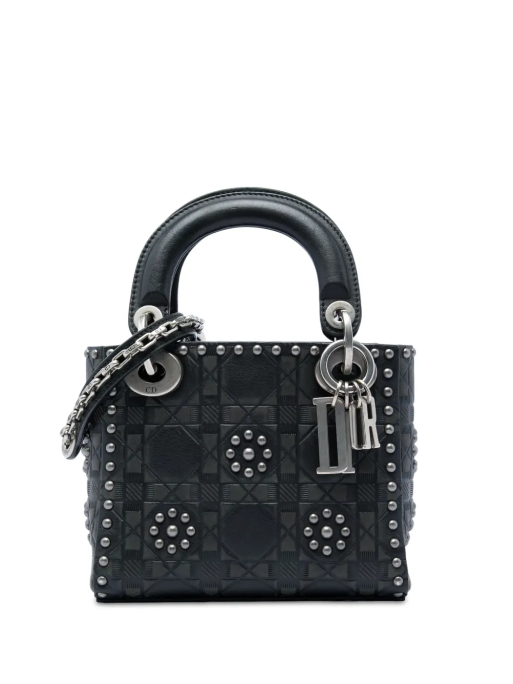 Christian Dior Pre-Owned 2017 Mini Calfskin Cannage Studded Flower Lady Dior satchel - Schwarz
