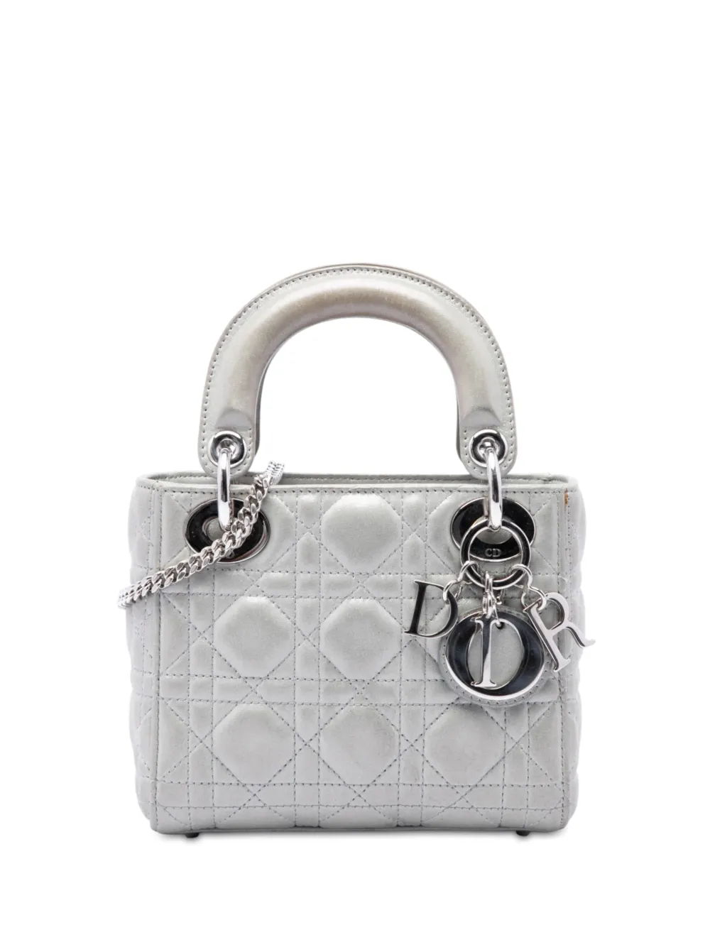 Christian Dior Pre-Owned 2015 Mini Iridescent Lambskin Cannage Lady Dior satchel - Silver