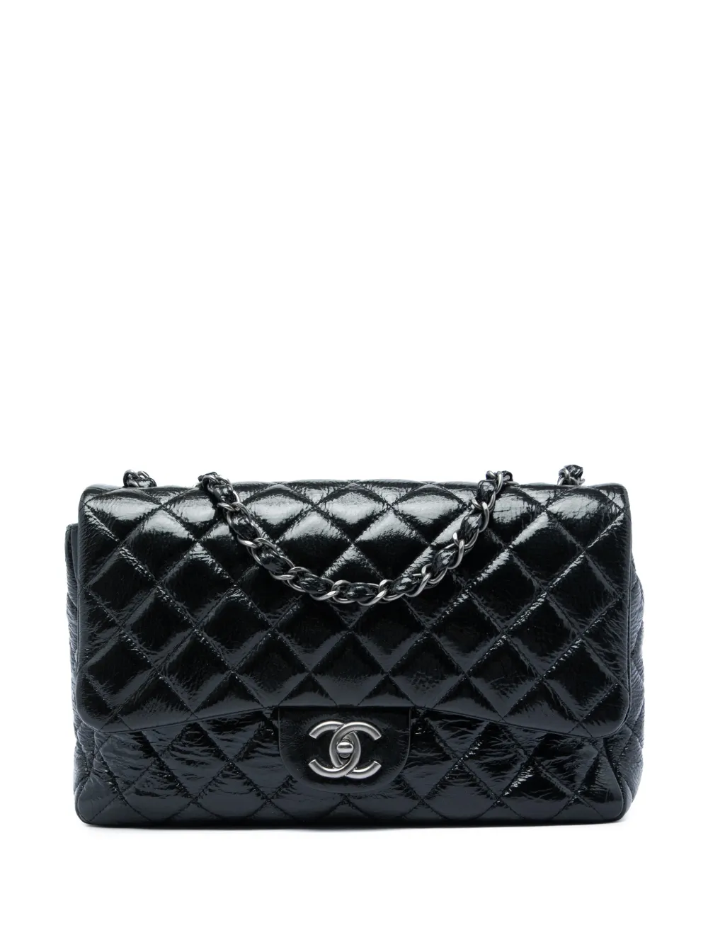 CHANEL Pre-Owned 2008-2009 Jumbo Classic Crinkled Patent Single Flap shoulder bag - Black