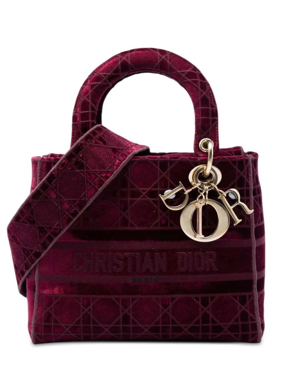 Christian Dior Pre-Owned sac à main Lady D-Lite format moyen en velours Cannage brodé (2020) - Rouge