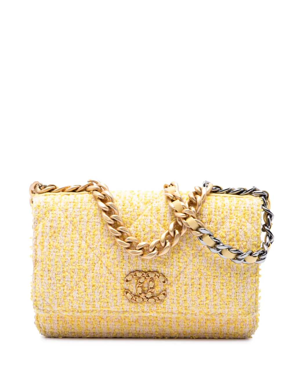CHANEL Pre-Owned 2021 Tweed 19 Wallet On Chain satchel - Giallo