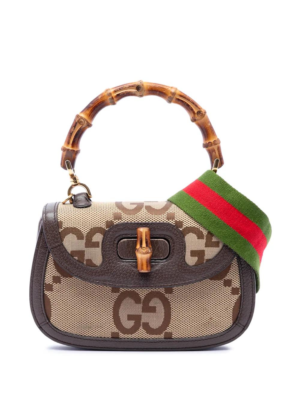 Gucci Pre-Owned 2016-2026 Small Jumbo GG Canvas Web Bamboo 1947 Top Handle Bag satchel - Toni neutri