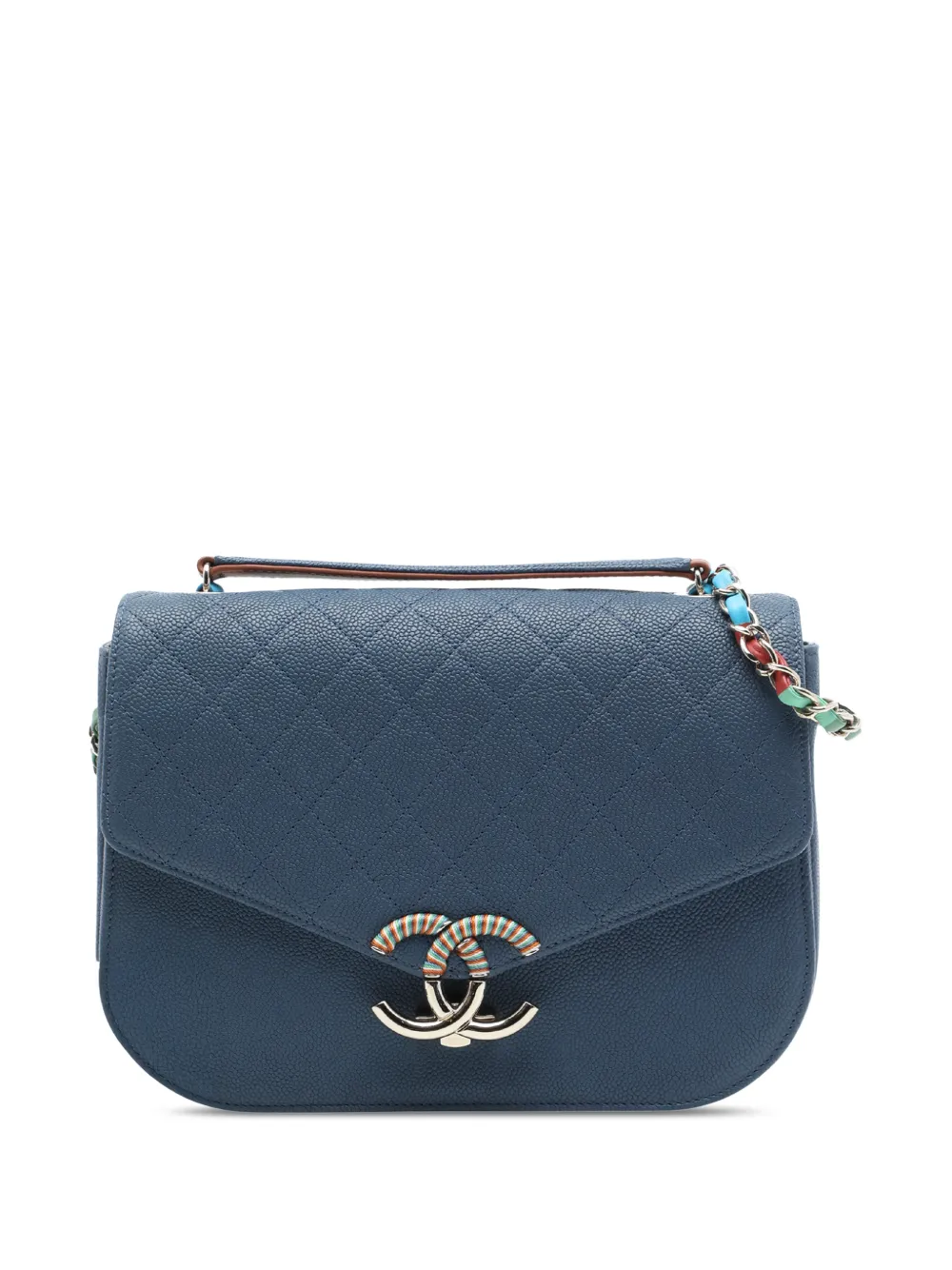 CHANEL Pre-Owned 2016-2017 Small Caviar Paris Cuba Thread Around Flap satchel - Blu