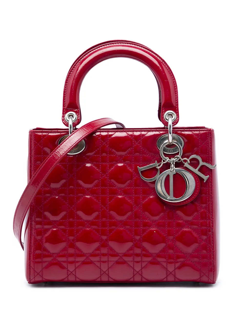 Christian Dior Pre-Owned 2014 mittelgroße Cannage Lady Dior Satchel-Tasche aus Lackleder - Rot