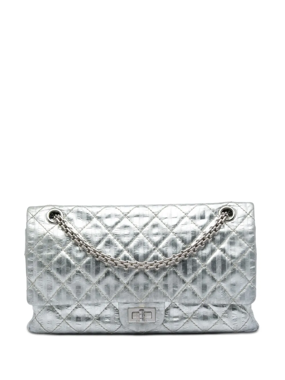 CHANEL Pre-Owned 2008-2009 Quilted Metallic Striped Aged Calfskin Reissue 2.55 Double Flap 226 shoulder bag - Argento