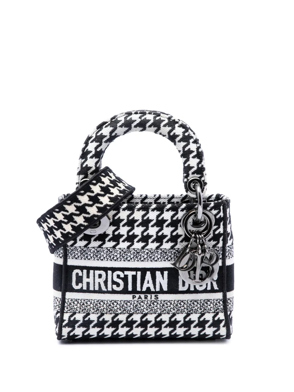 Christian Dior Pre-Owned 2022 Mini Embroidered Canvas Houndstooth Lady D Lite satchel - Weiß