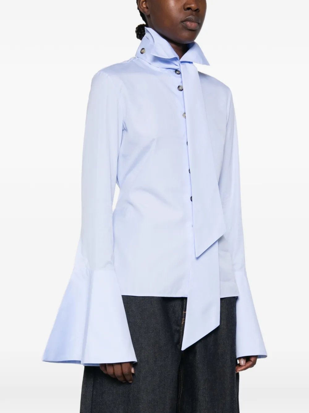 A.W.A.K.E. Mode Blouse met hoge kraag Blauw