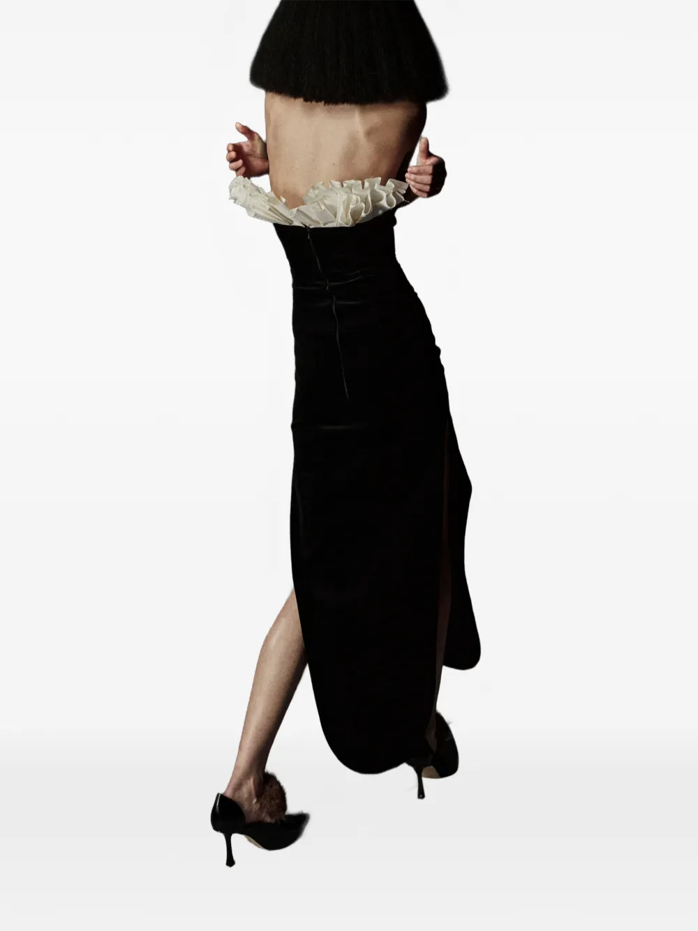 A.W.A.K.E. Mode Strapless maxi-jurk met ruches Zwart
