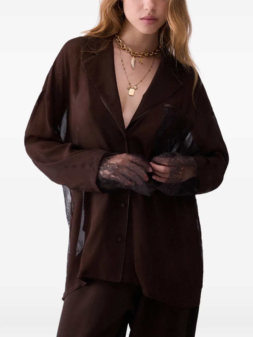 LIU JO Blouse met kanten details Bruin