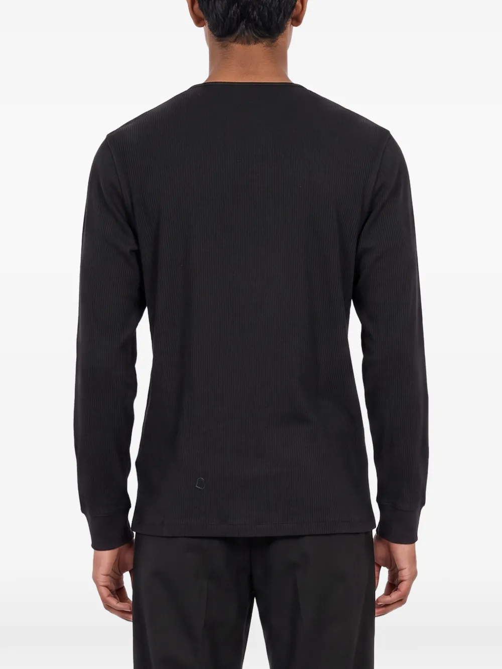 SIMKHAI Hezekiah Ribbed Long-sleeve Polo Shirt in Black, view 4
