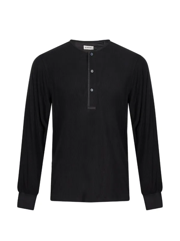 Simkhai Hezekiah Ribbed Long-sleeve Polo Shirt in Black