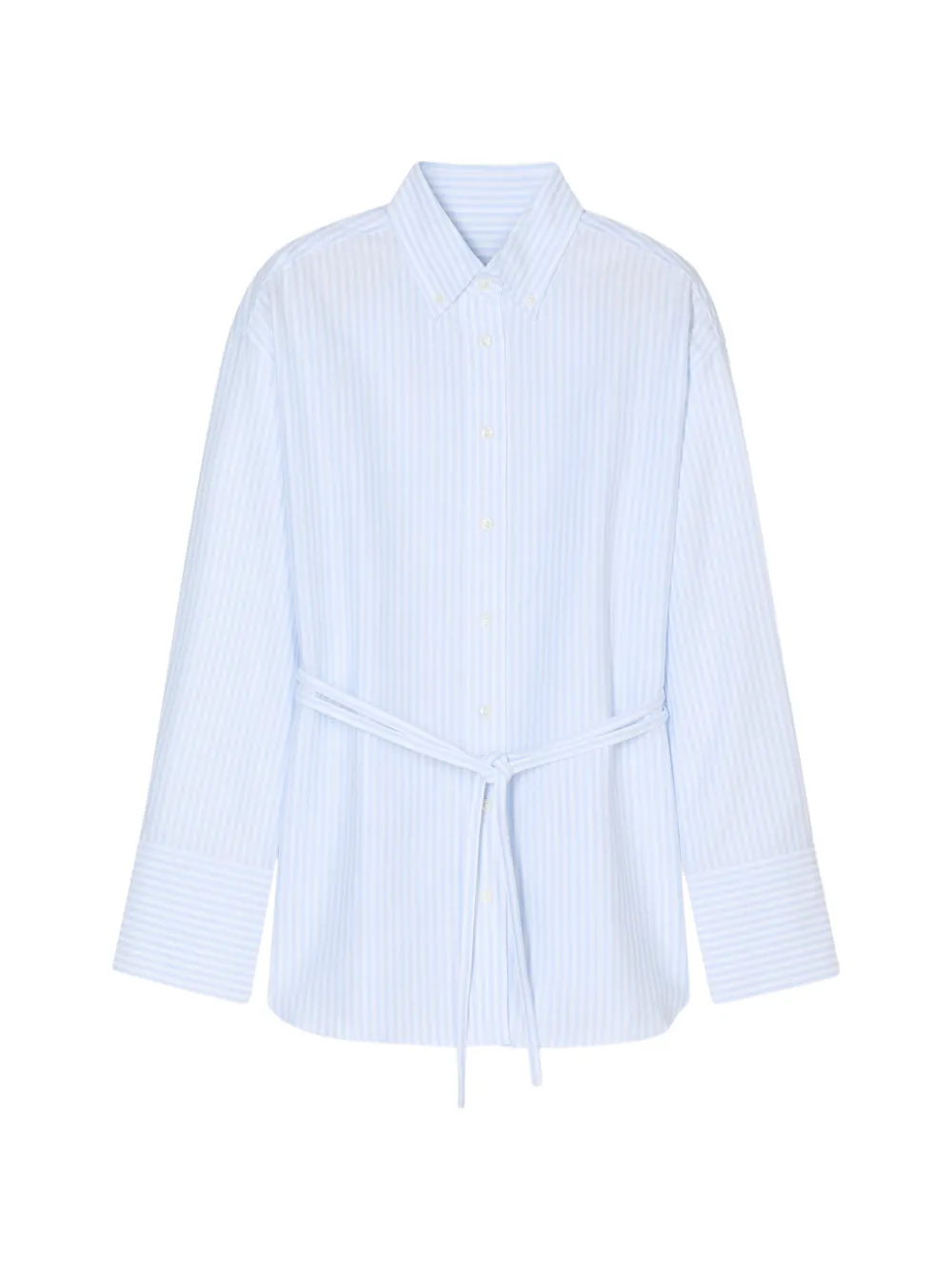 Closed striped belted shirt | Blue | Image 1