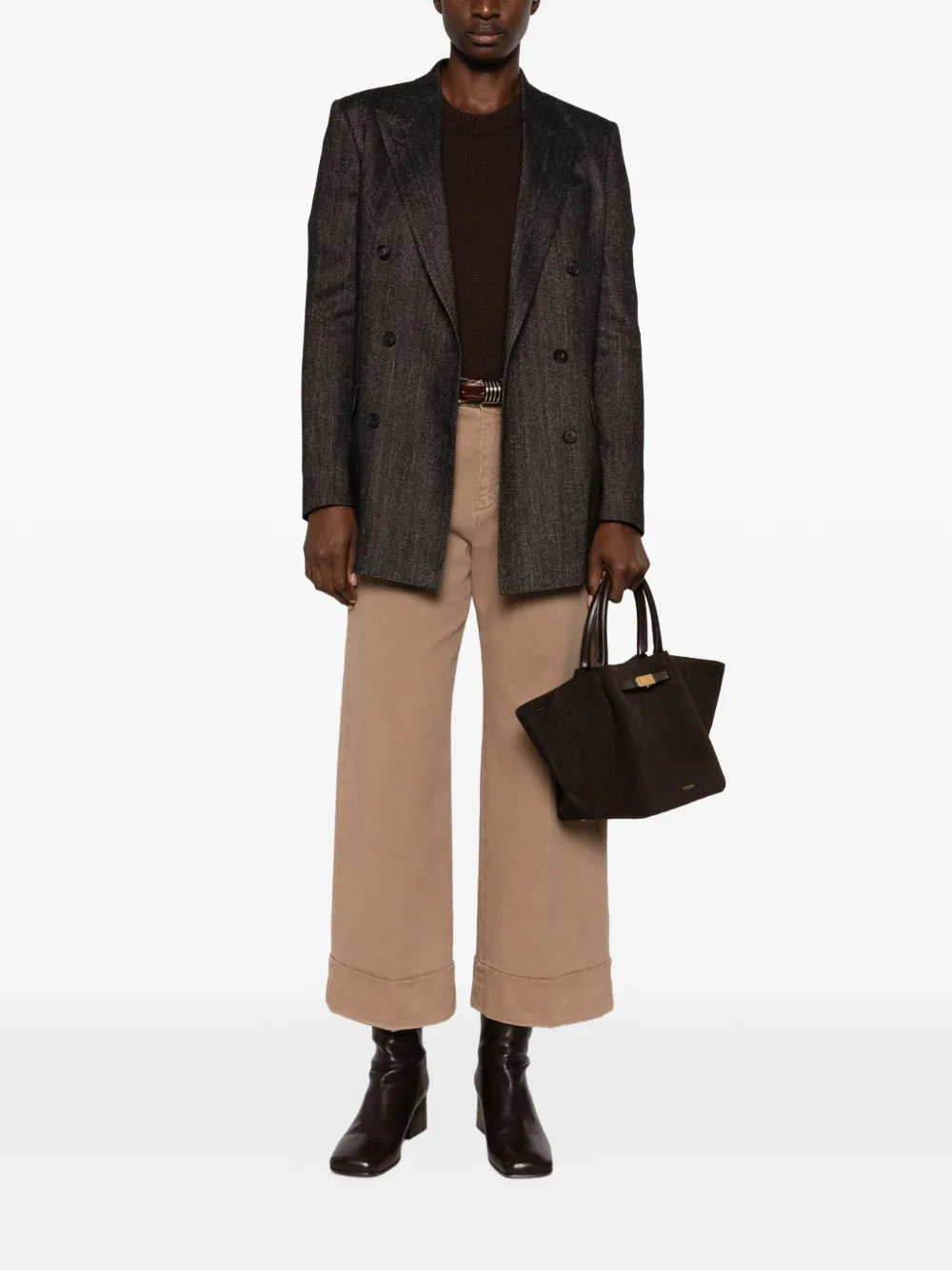 Tagliatore double-breasted herringbone-pattern blazer Bruin