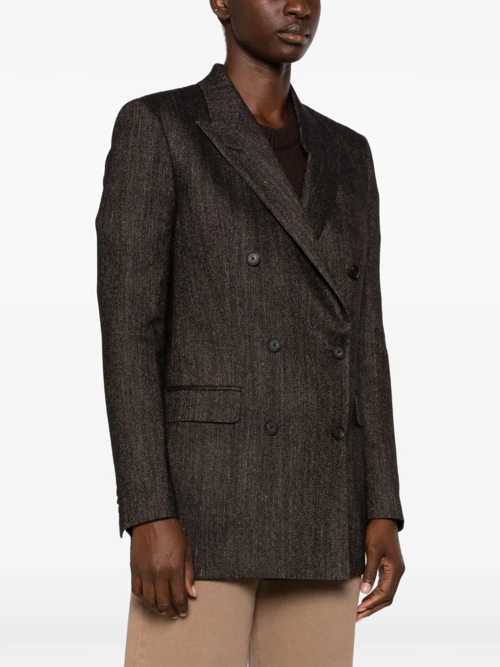 Tagliatore double-breasted herringbone-pattern blazer Bruin