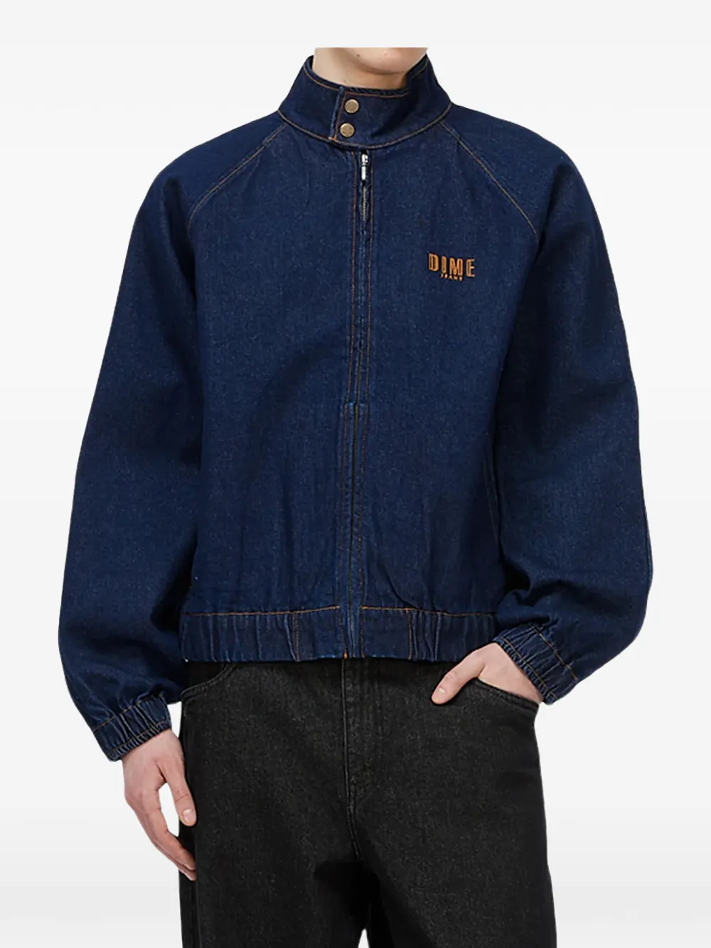 dime Denim jack met raglan mouwen en geborduurd logo Blauw