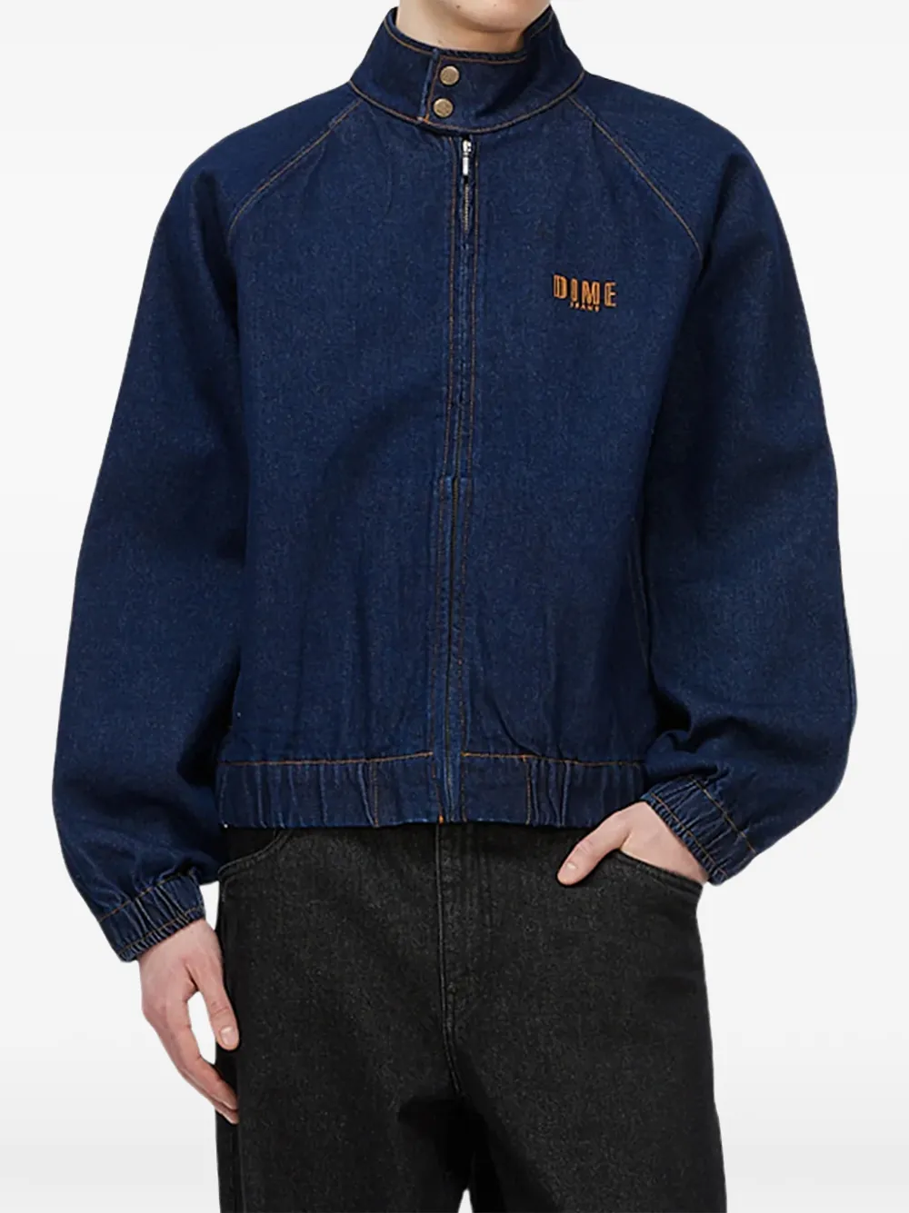 dime logo-embroidered raglan-sleeve denim jacket
