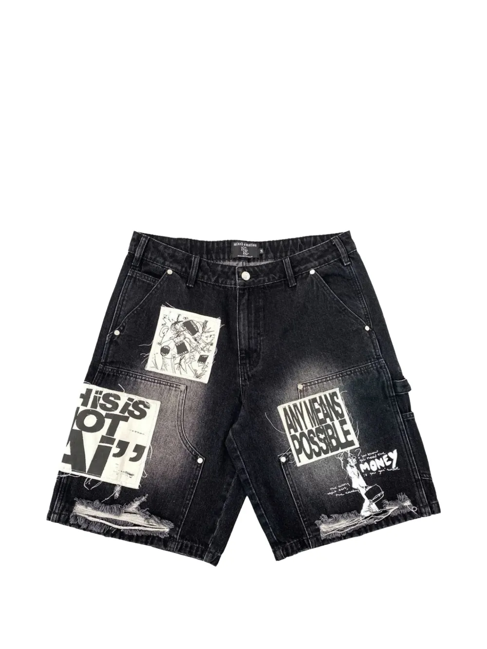 Mixed Emotion Ai patchwork denim shorts - Schwarz
