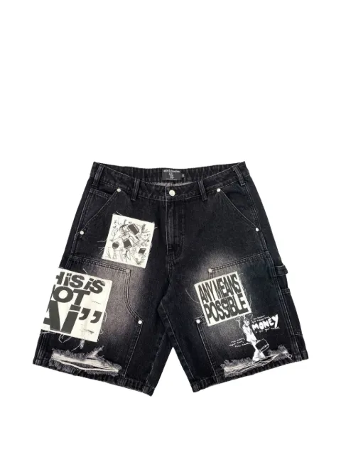 Mixed Emotion Ai patchwork denim shorts