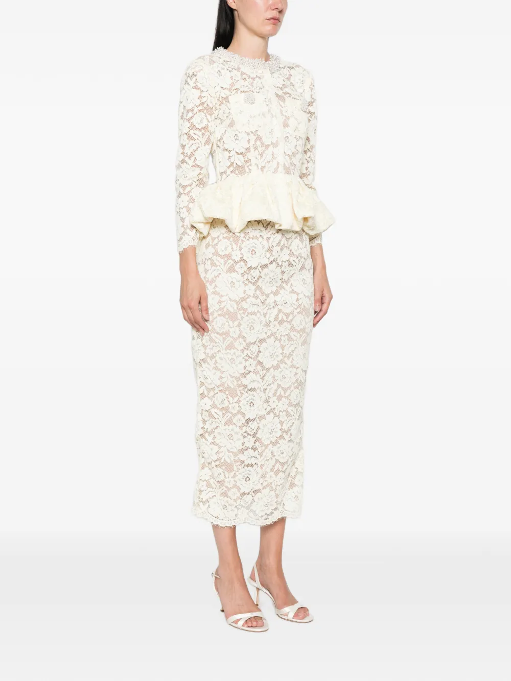 Self-Portrait Peplum jurk met bloemenkant Beige