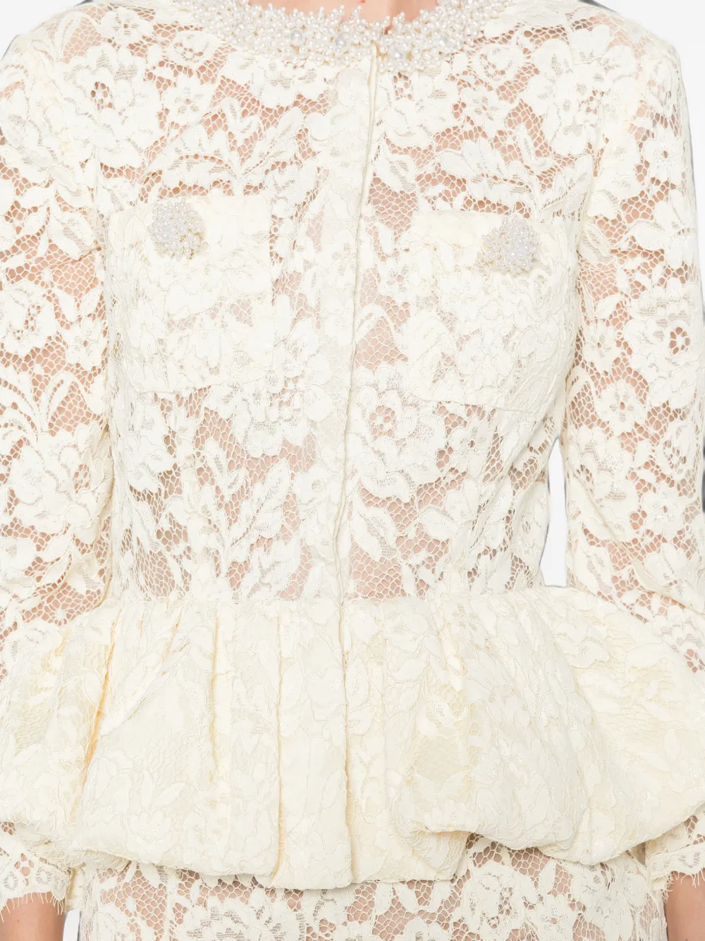 Self-Portrait Peplum jurk met bloemenkant Beige