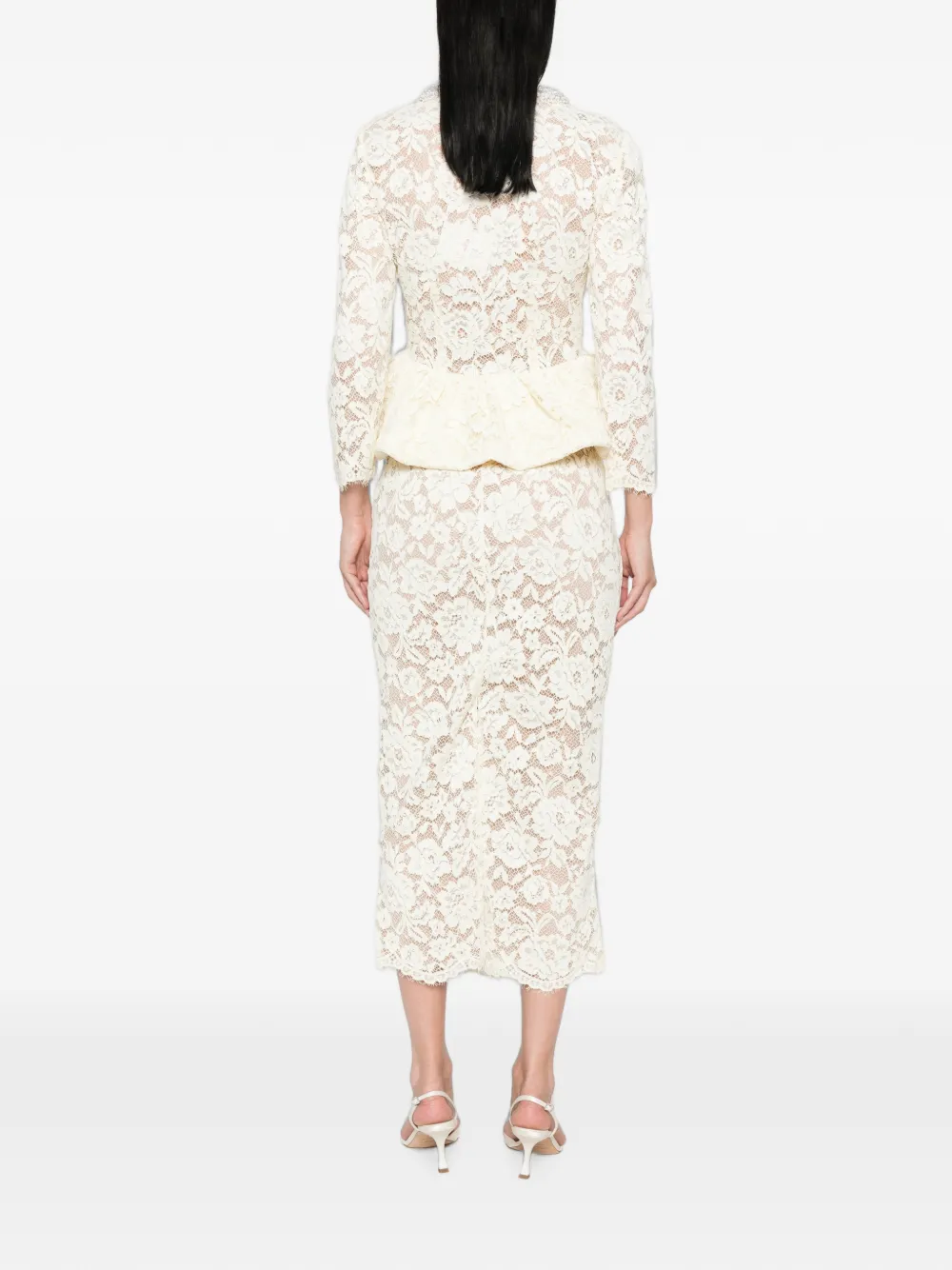 Self-Portrait Peplum jurk met bloemenkant Beige