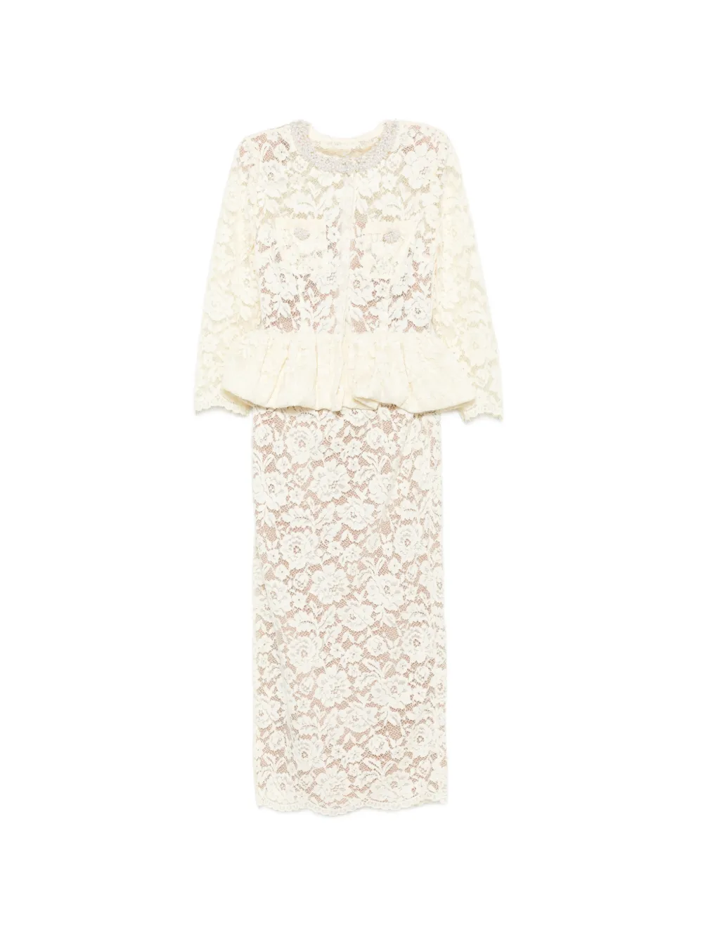 Self-Portrait peplum floral-lace dress | Neutrals | Image 1