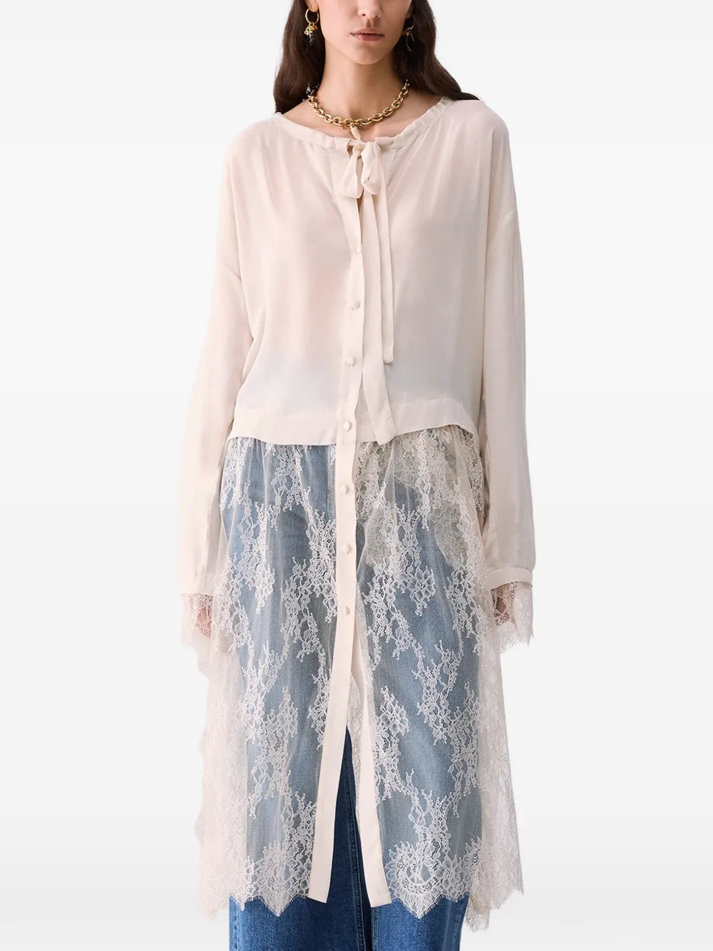 LIU JO Lange blouse met kanten details Beige