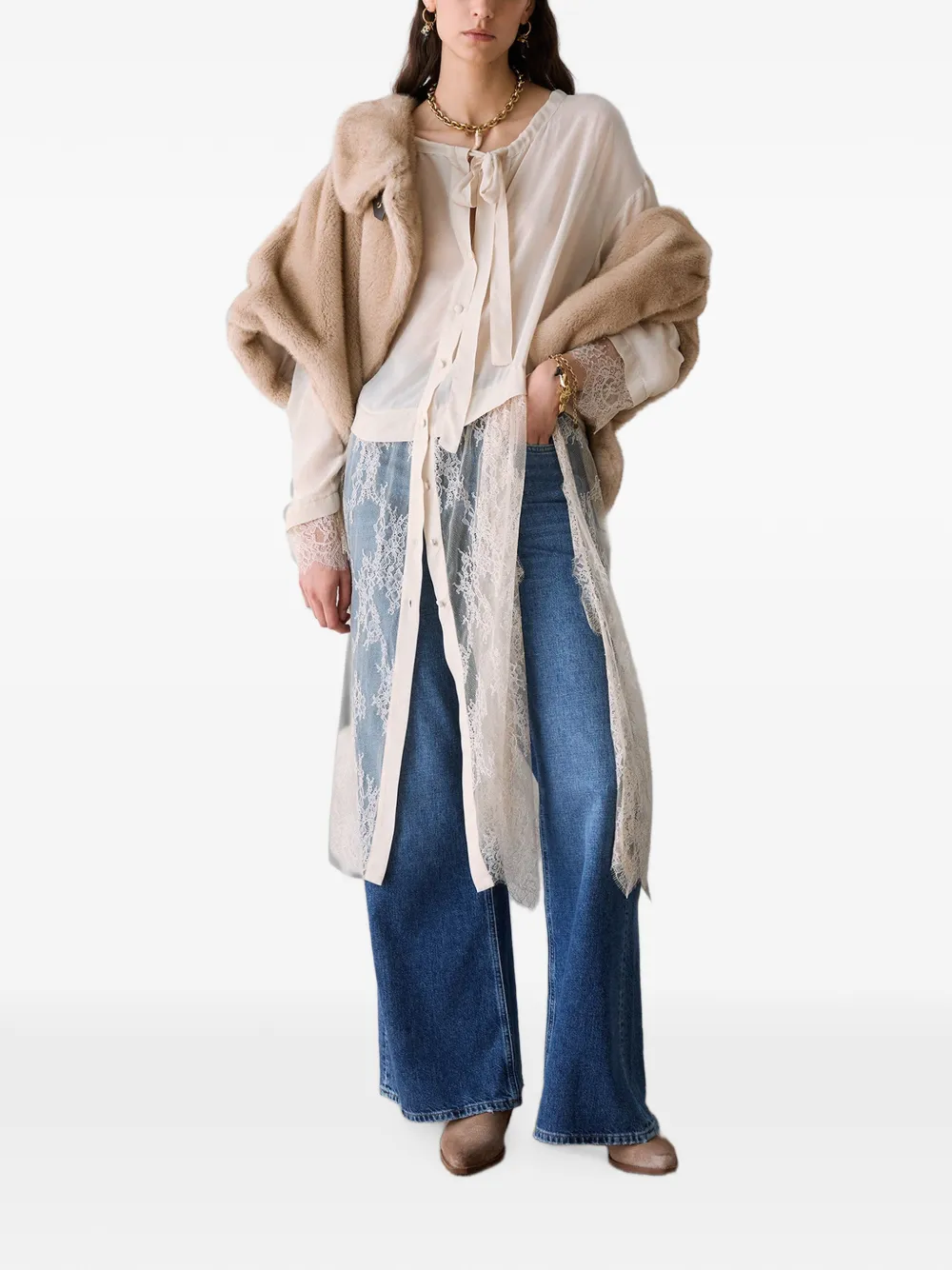 LIU JO Lange blouse met kanten details Beige