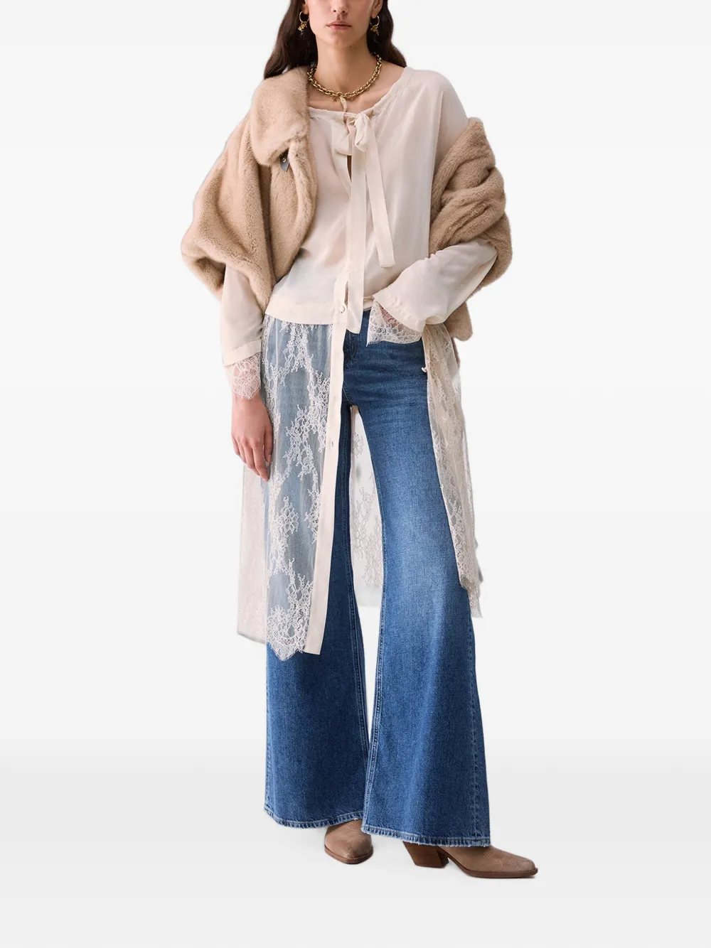 LIU JO Lange blouse met kanten details Beige