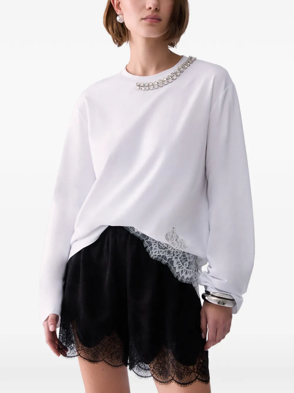 LIU JO T-shirt verfraaid met kant en kristallen Wit