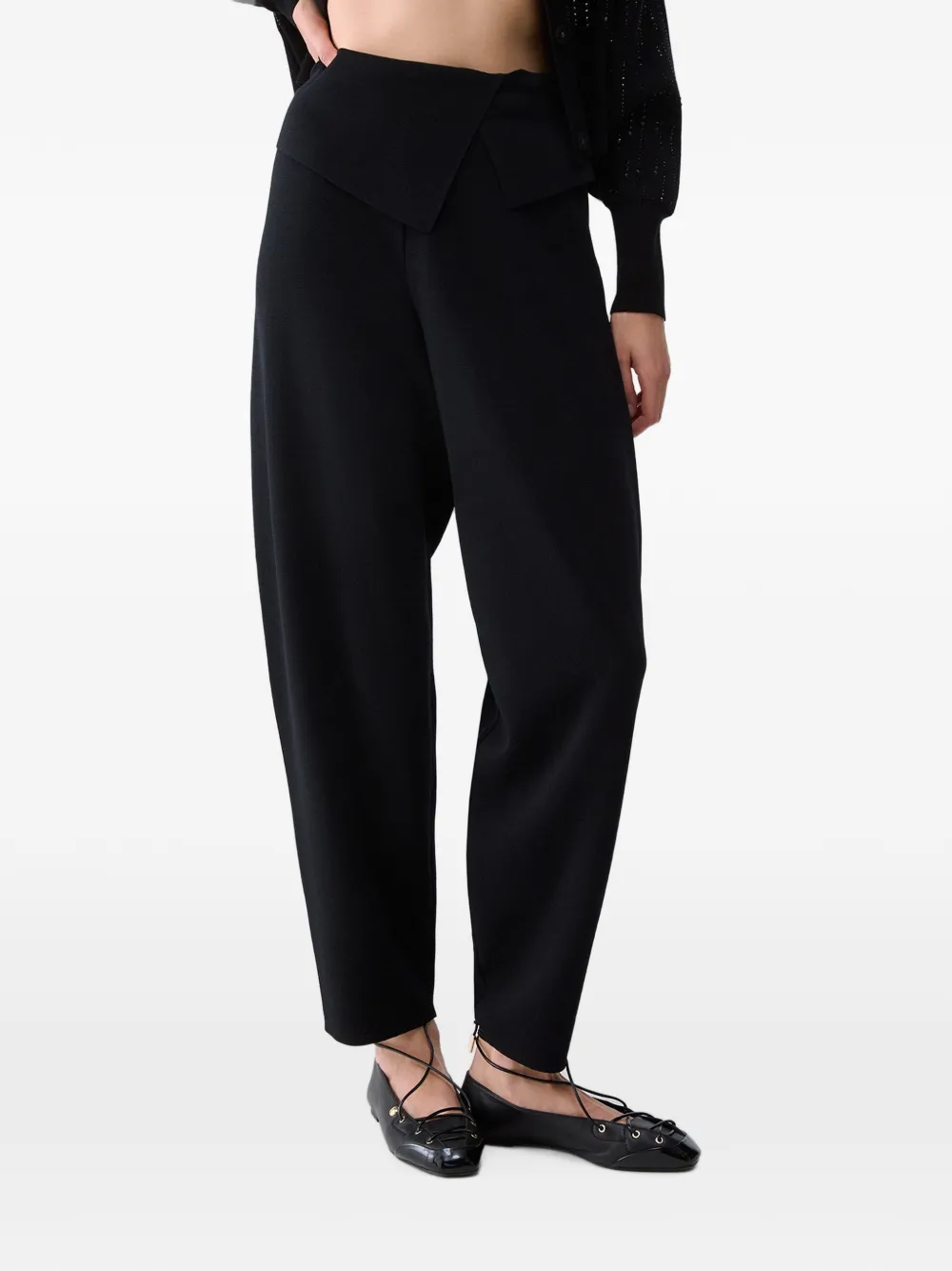 LIU JO fold-over waist knit trousers - Nero