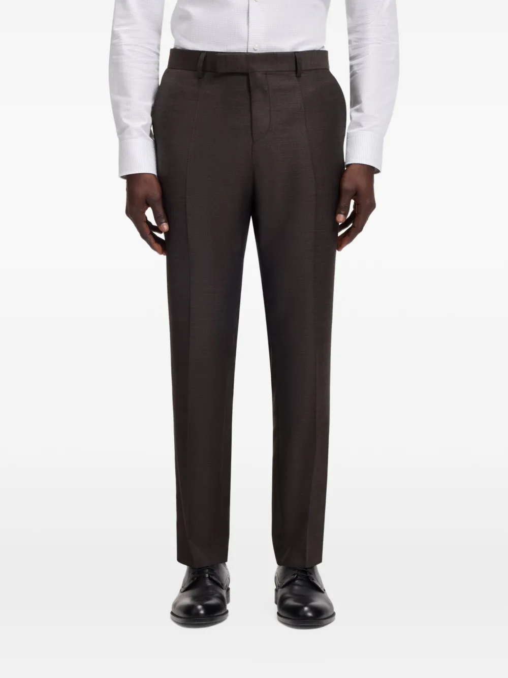 BOSS slim-fit trousers in stretch virgin-wool serge Bruin
