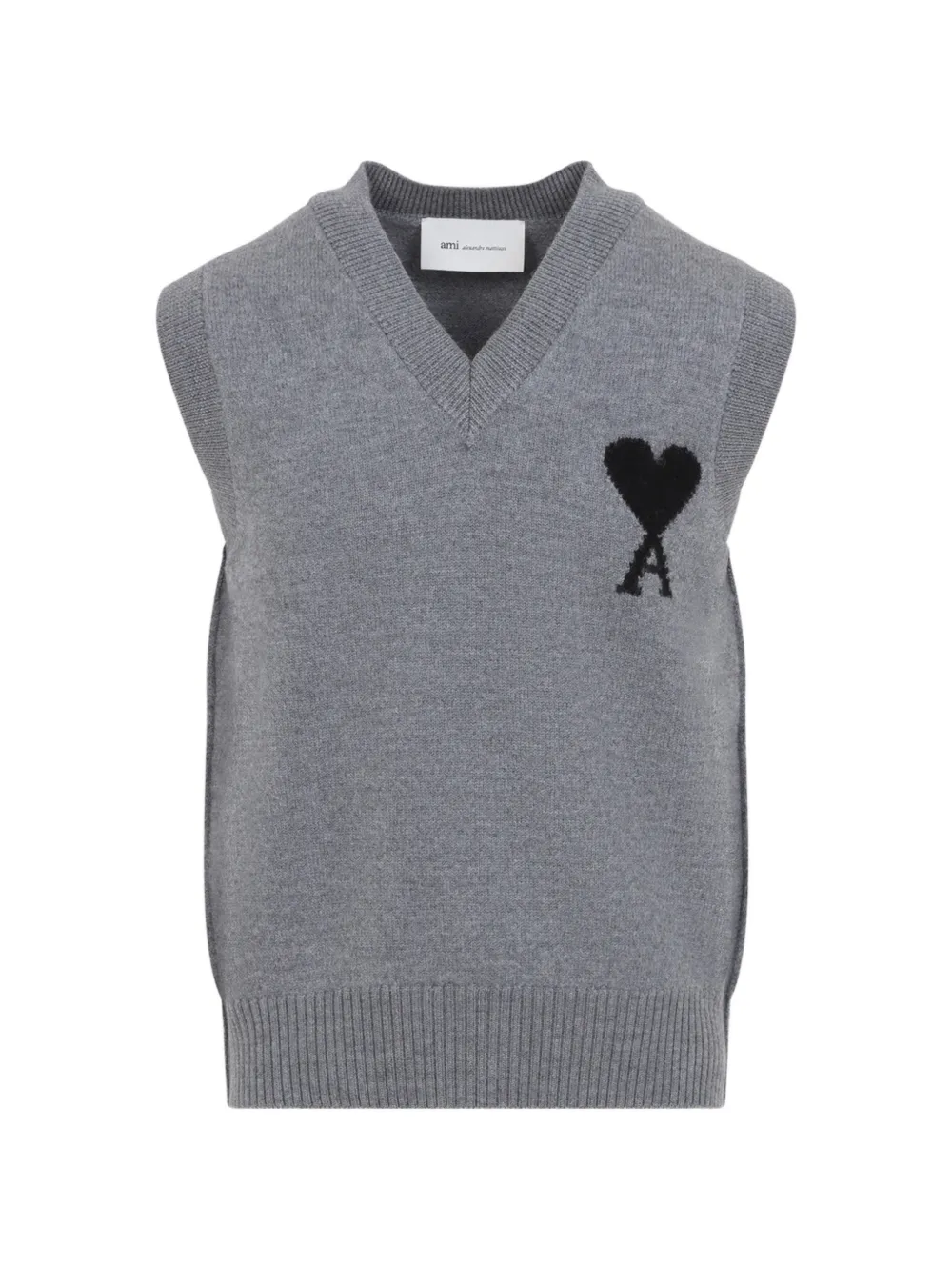 Ami Alexandre Mattiussi Black Sleeveless Wool Sweater With Ami De Coeur In Grey