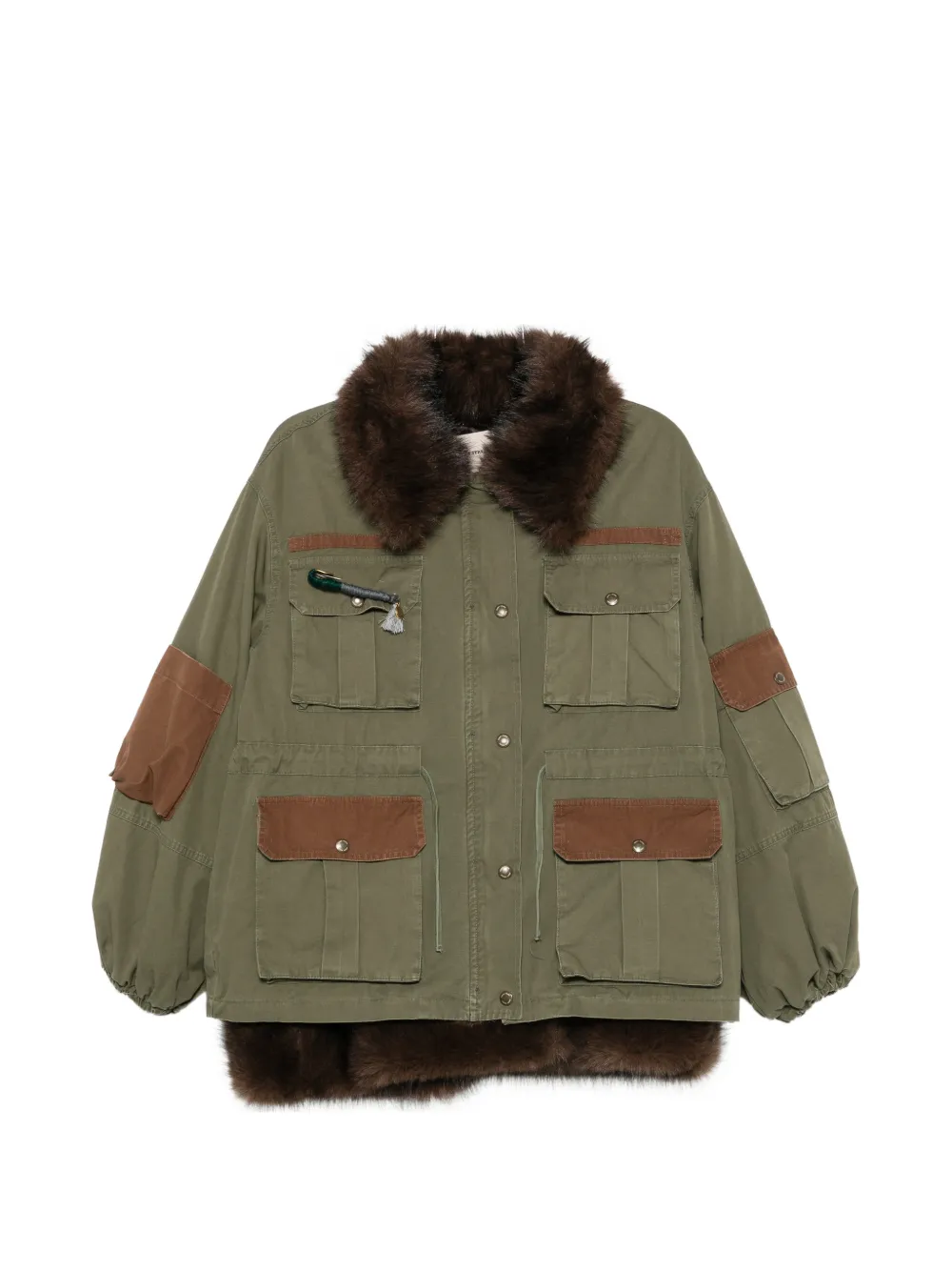 FRONT STREET 8 faux-fur trim drawstring coat - Verde
