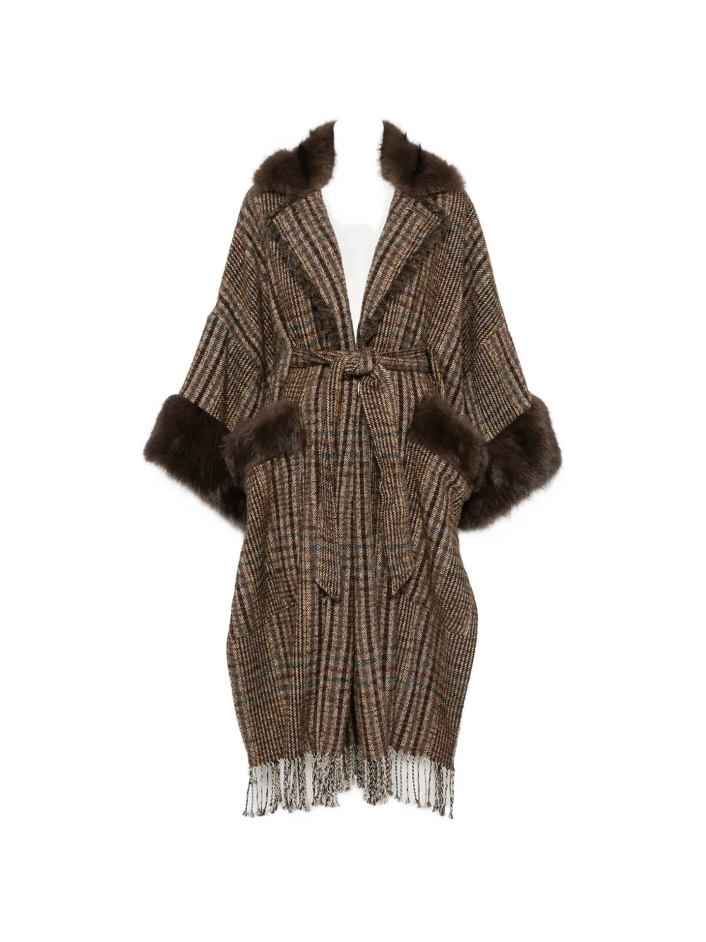 FRONT STREET 8 check-pattern faux-fur-trim jacket - Marrone