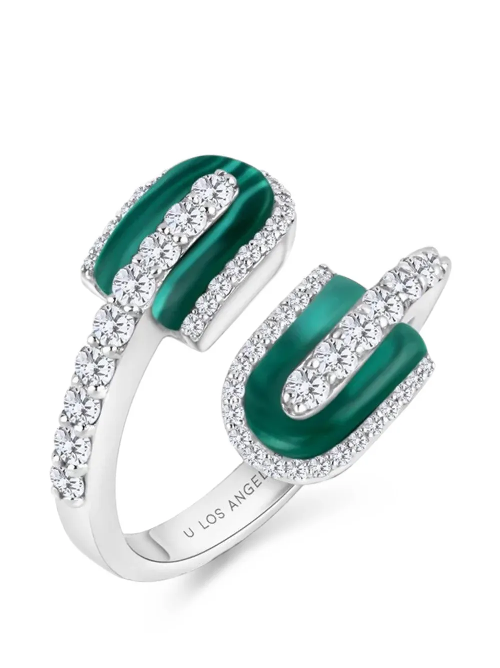 U LOS ANGELES Anello U Duo con malachite e diamanti - Argento