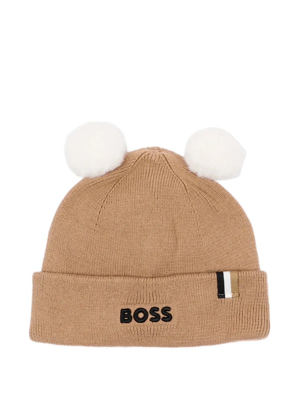 BOSS Kidswear pompom-embellished logo-embroidered beanie hat - Toni neutri