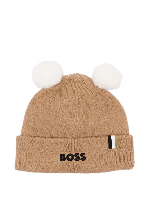 BOSS Kidswear pompom-embellished logo-embroidered beanie hat