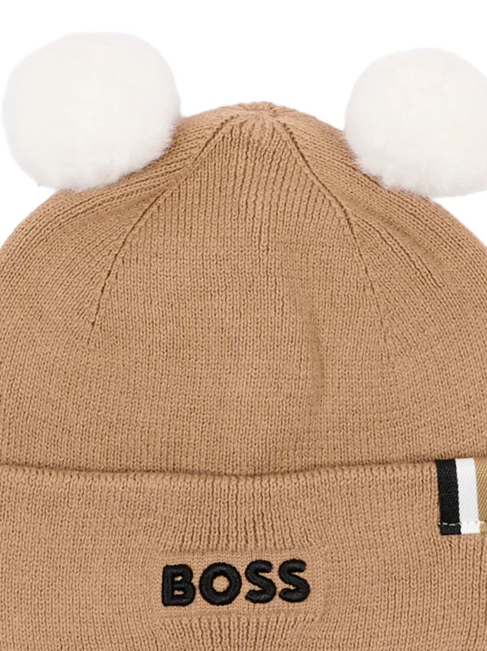 BOSS Kidswear Muts verfraaid met pompon en geborduurd logo Beige