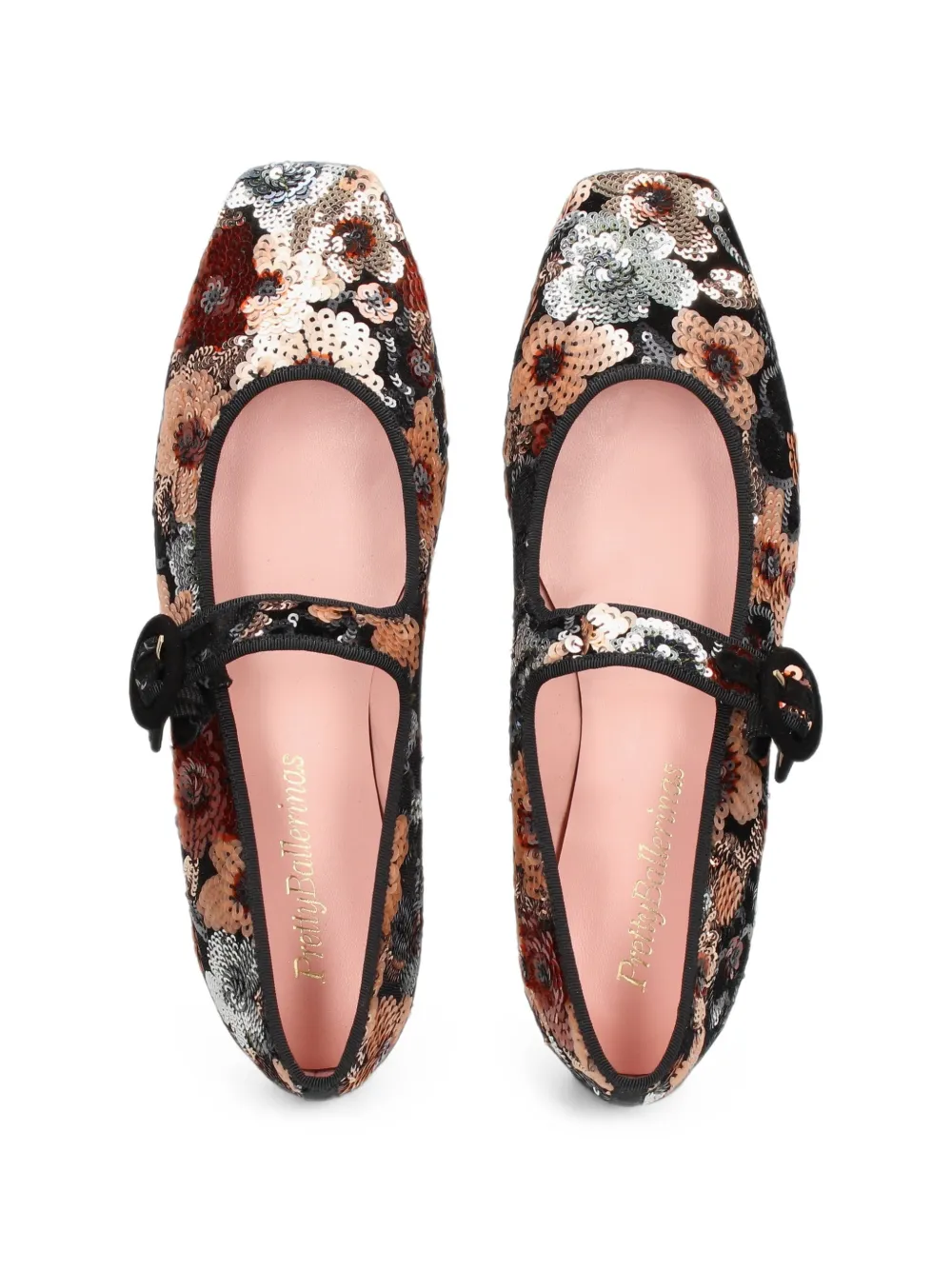 Pretty Ballerinas Camille sequin-embellished floral ballet flats Zwart