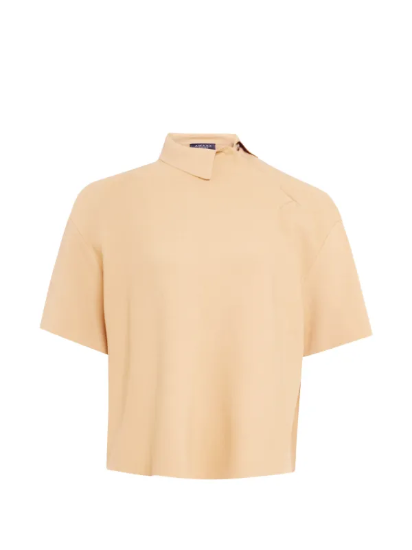 A.W.A.K.E. Mode Rugby Asymmetric-collar Short-sleeve Top in Neutrals