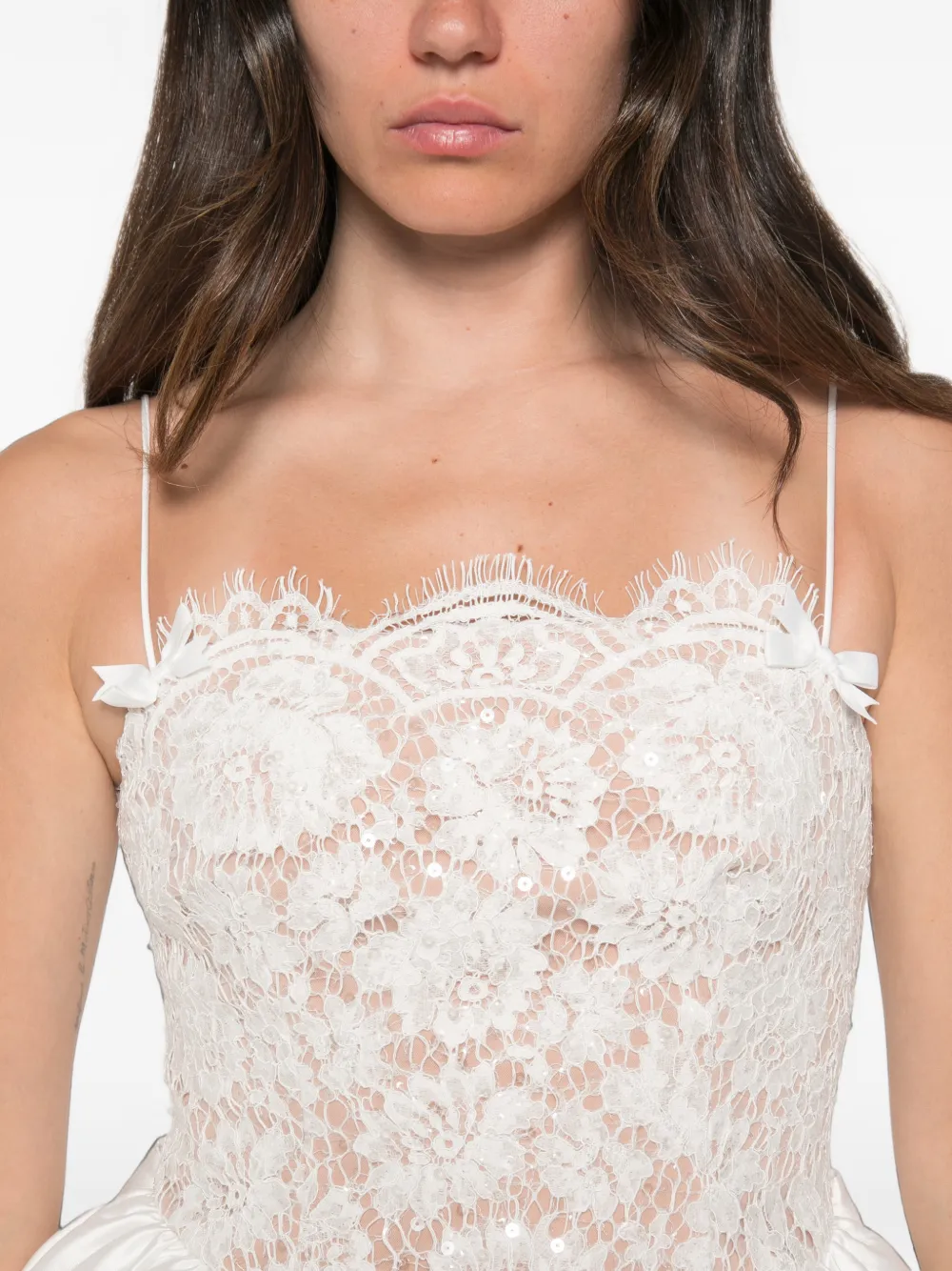 Self-Portrait lace-bodice bow-detail dress Wit