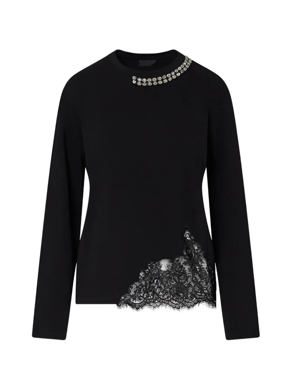 LIU JO T-shirt with lace and jewel embellishments - Nero