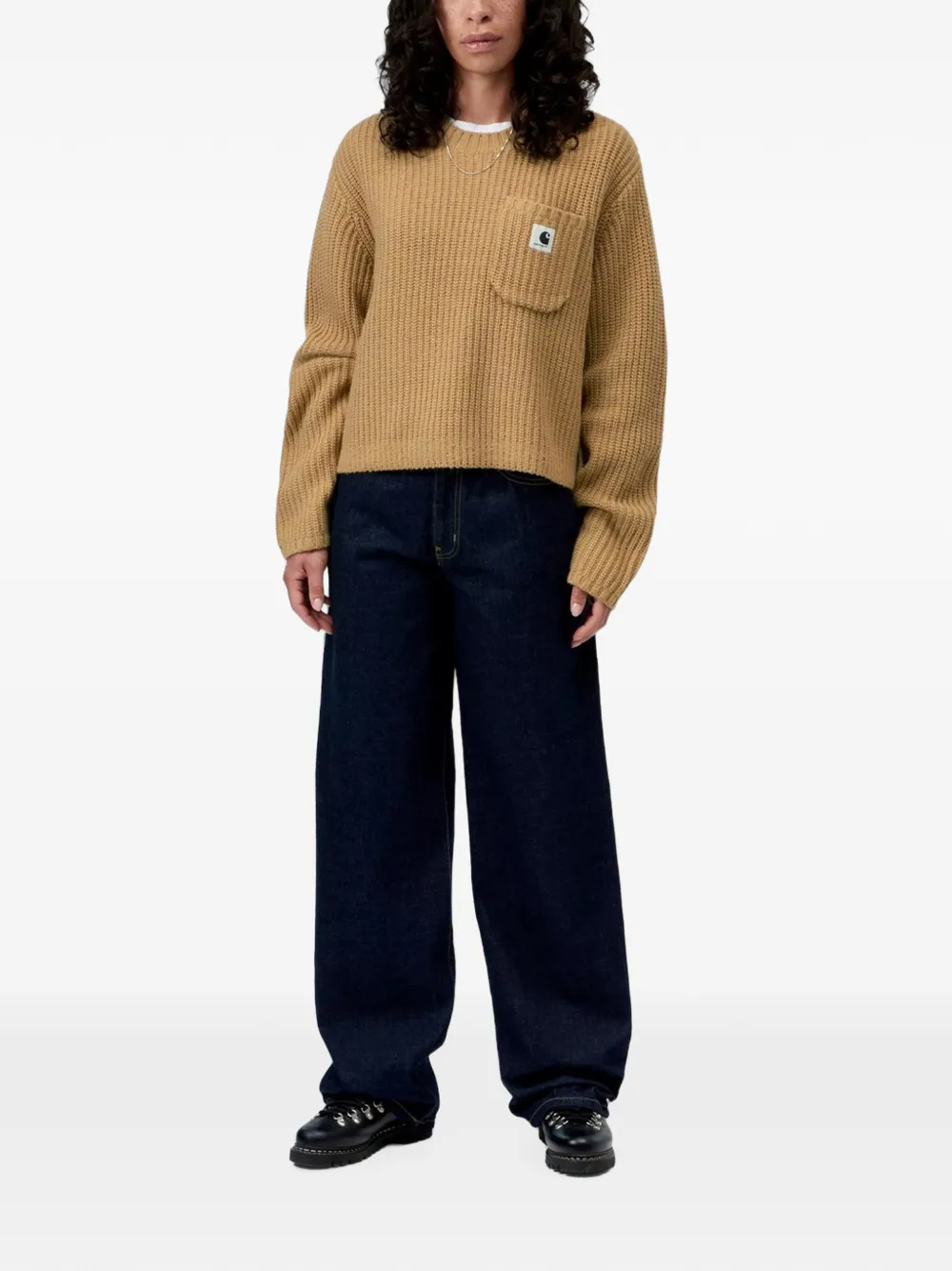 Carhartt WIP Mira ribgebreide trui met opgestikte zak Bruin