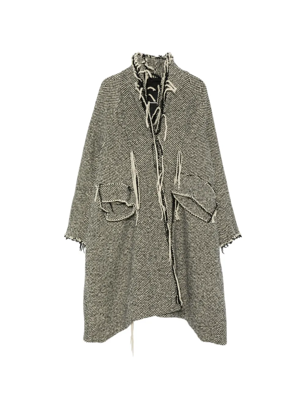 Rundholz check frayed-edge coat - Schwarz