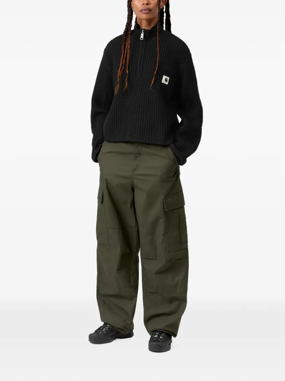 Carhartt WIP Detroit ribgebreide trui met halve rits Zwart